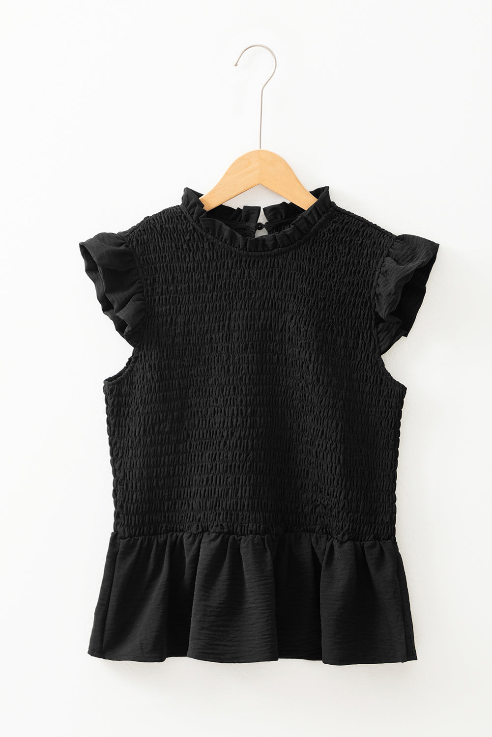 Black Ruffle Short Sleeve Top