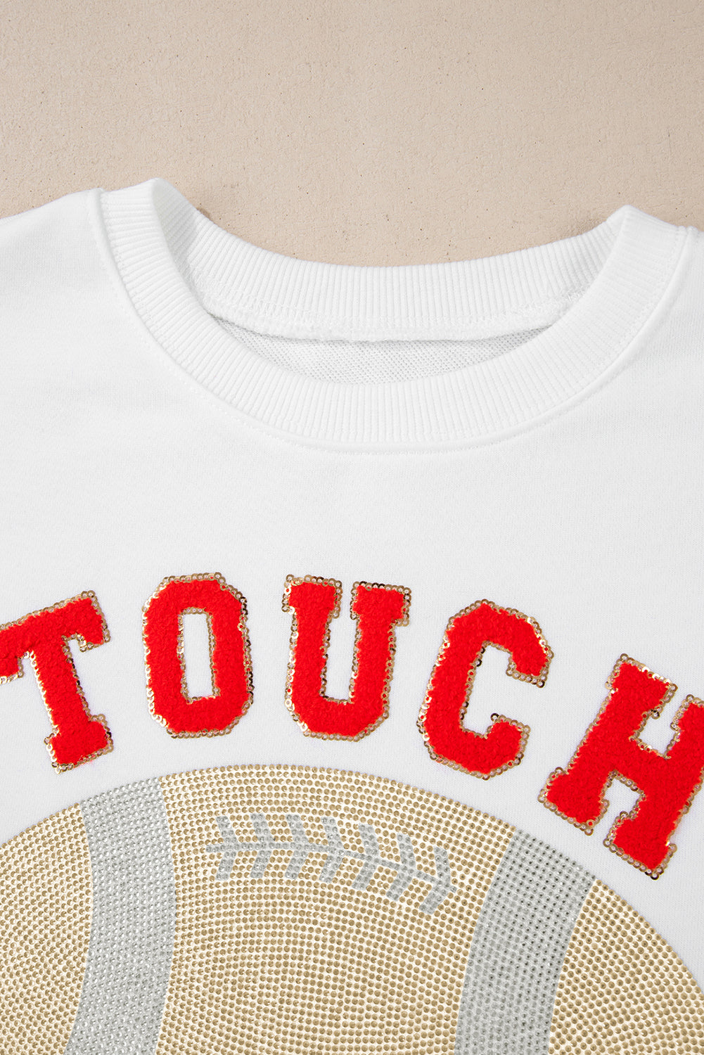 White 'TOUCH DOWN' Football  Pullover Sweatshirt
