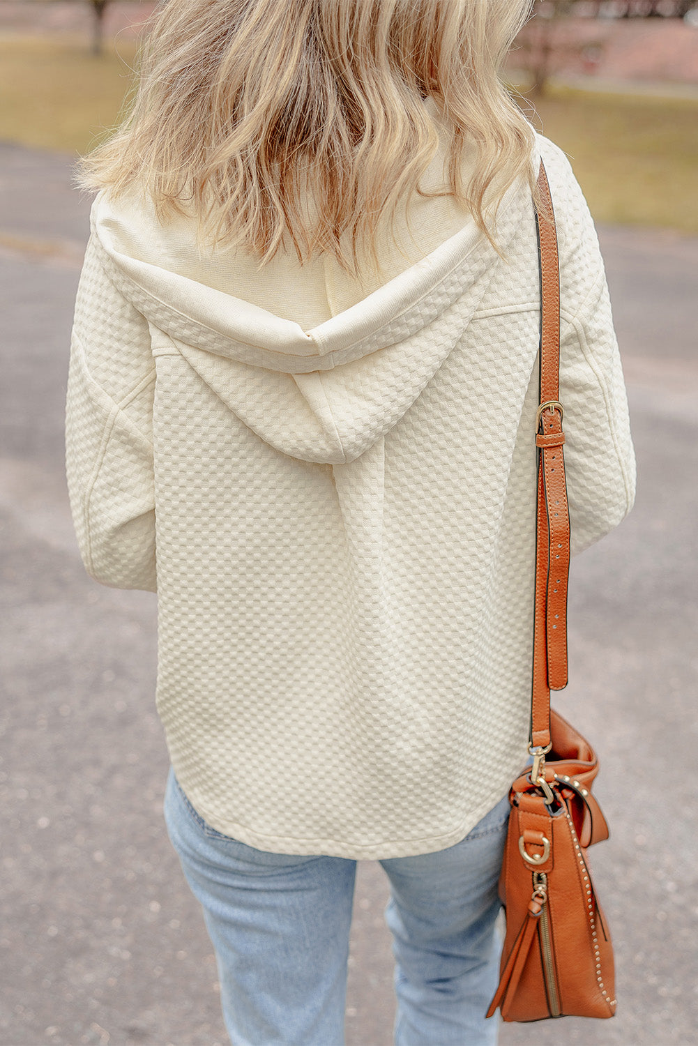 Apricot Textured Buttoned Hoodie