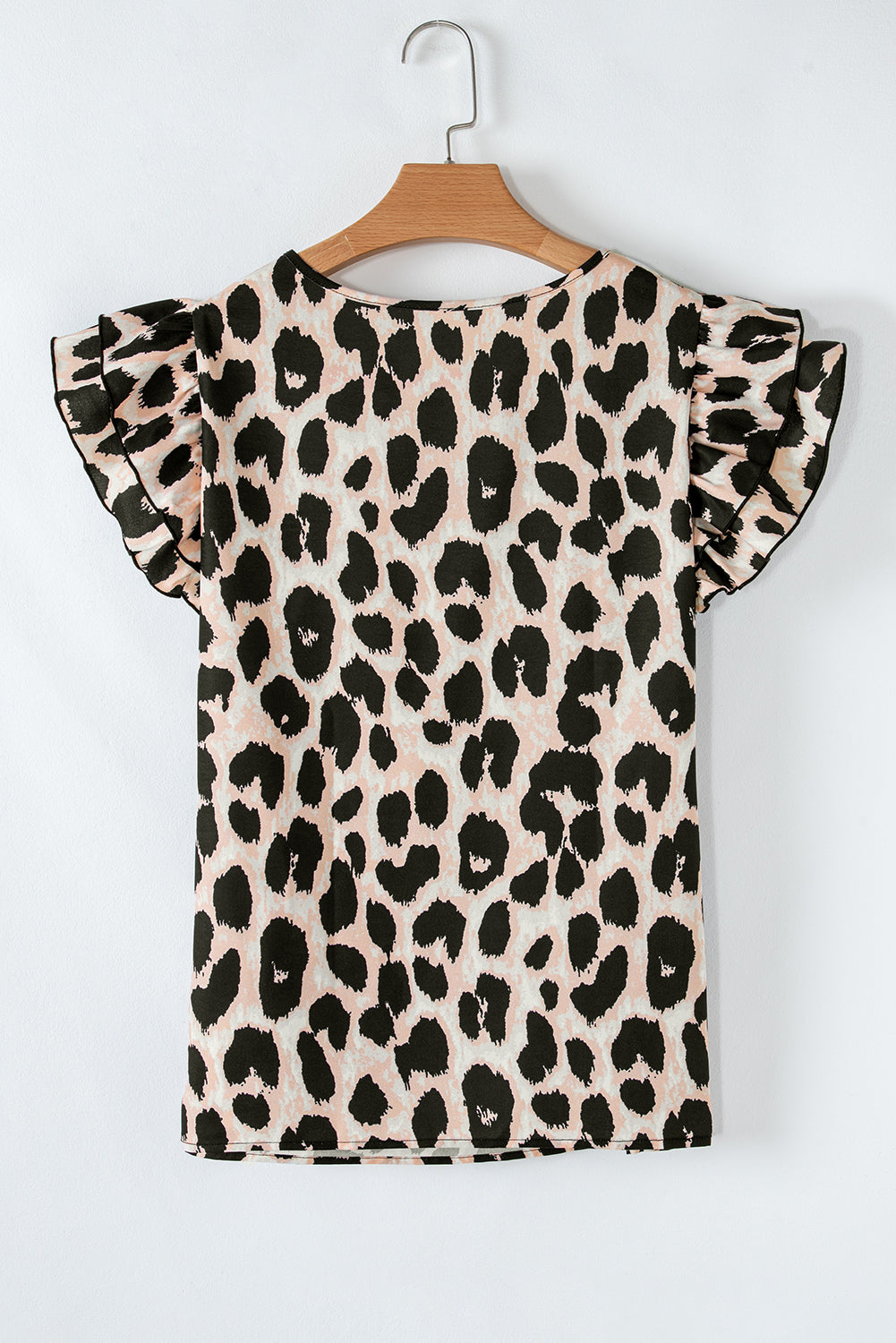 Leopard Print Ruffled Short Sleeve Blouse