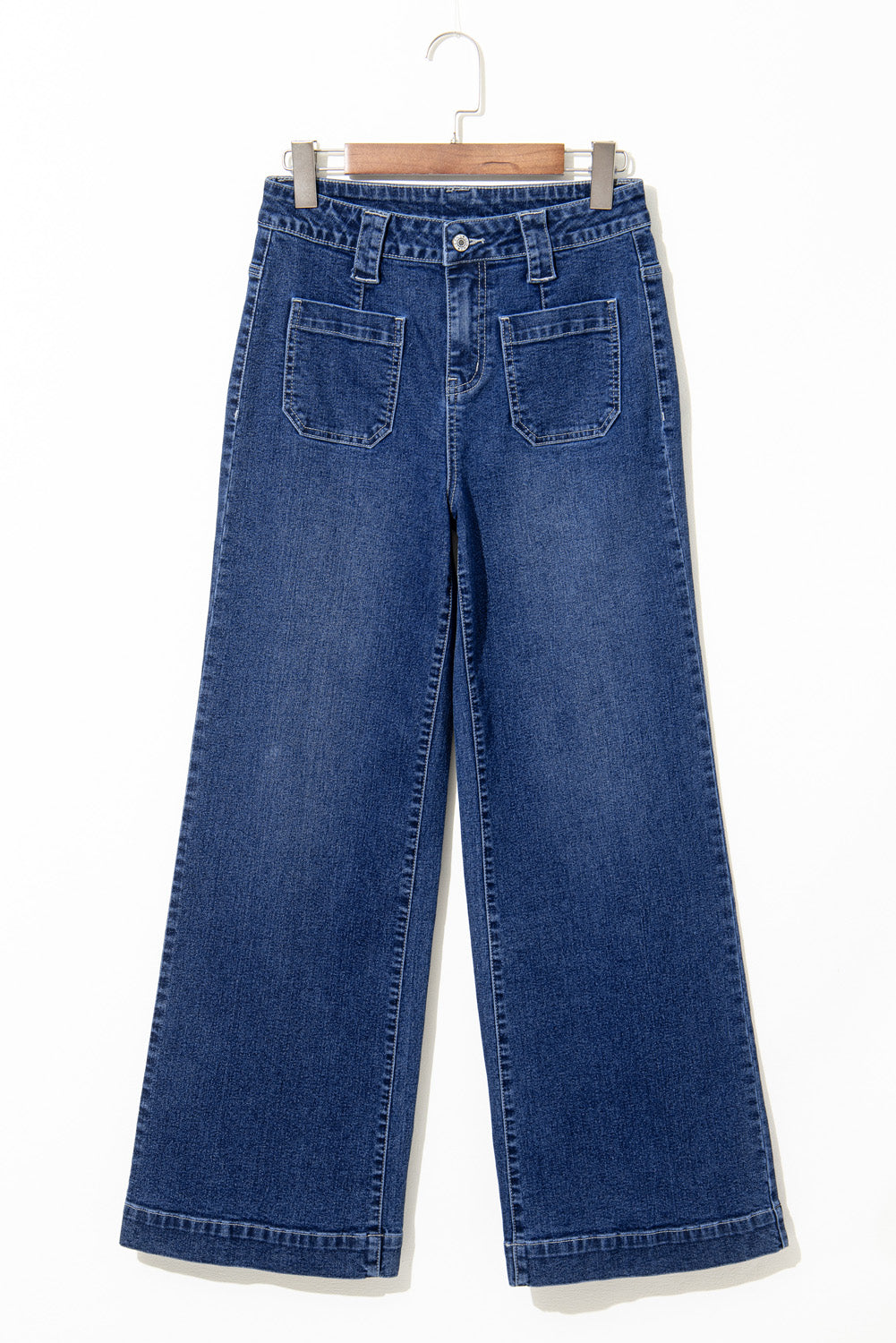 Dark Wash Wide Leg Pocketed High Waist Jeans