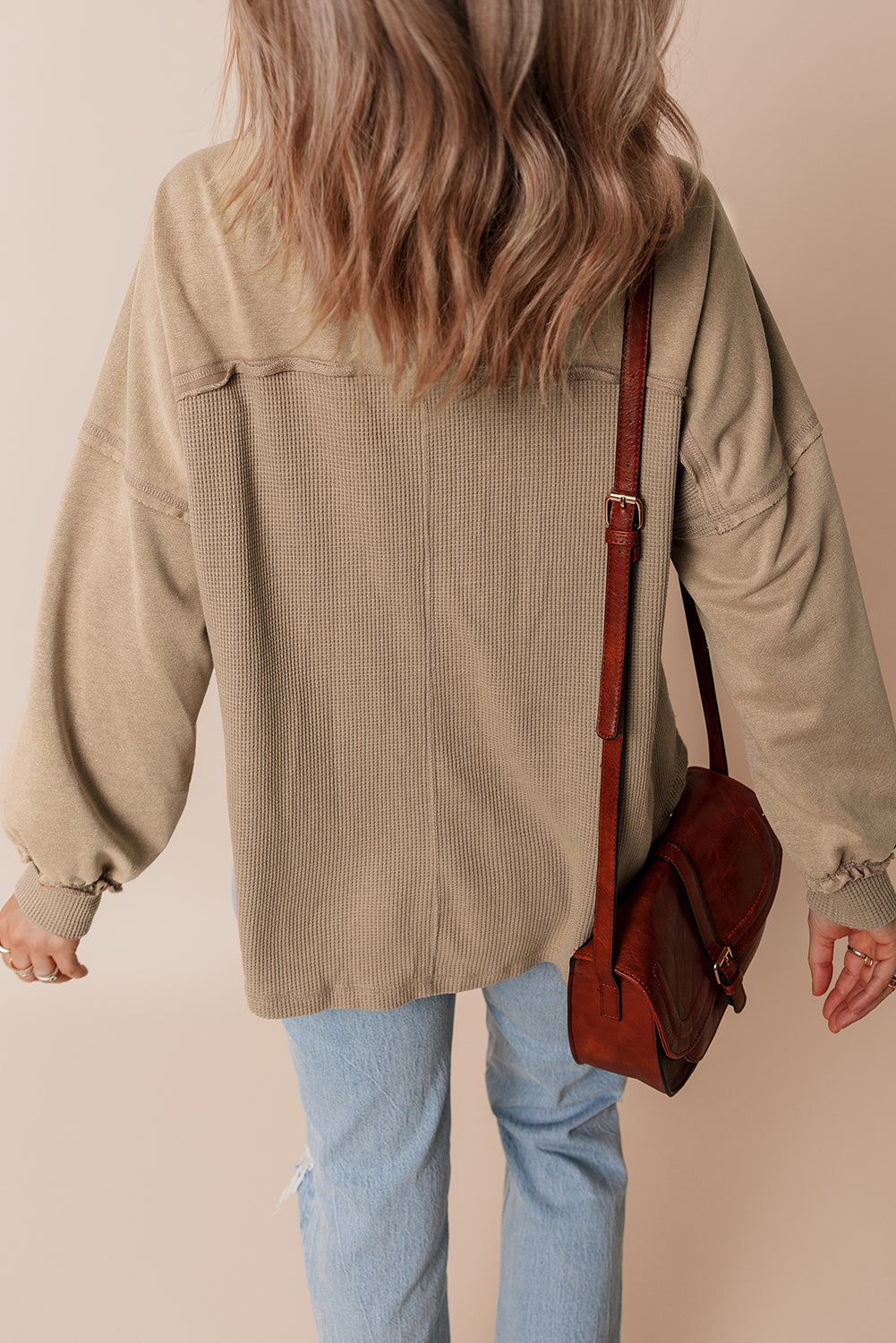 Mineral Wash Patchwork Loose Fit Shacket