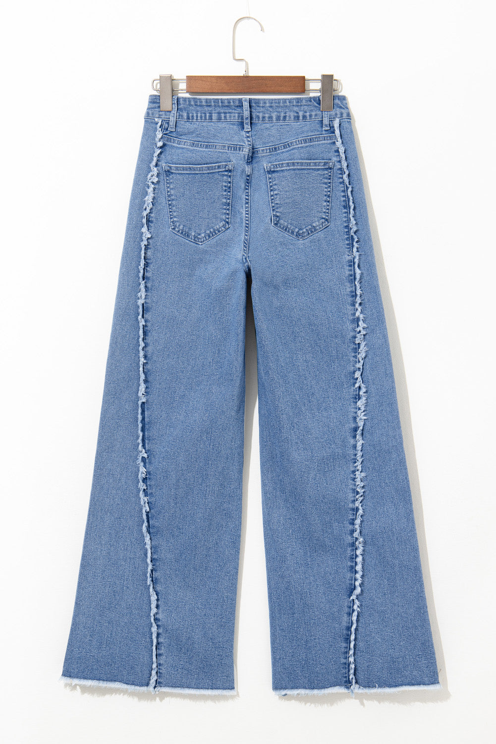 ‘Heather’ Blue Vintage Stitching Raw Hem Flared Jeans