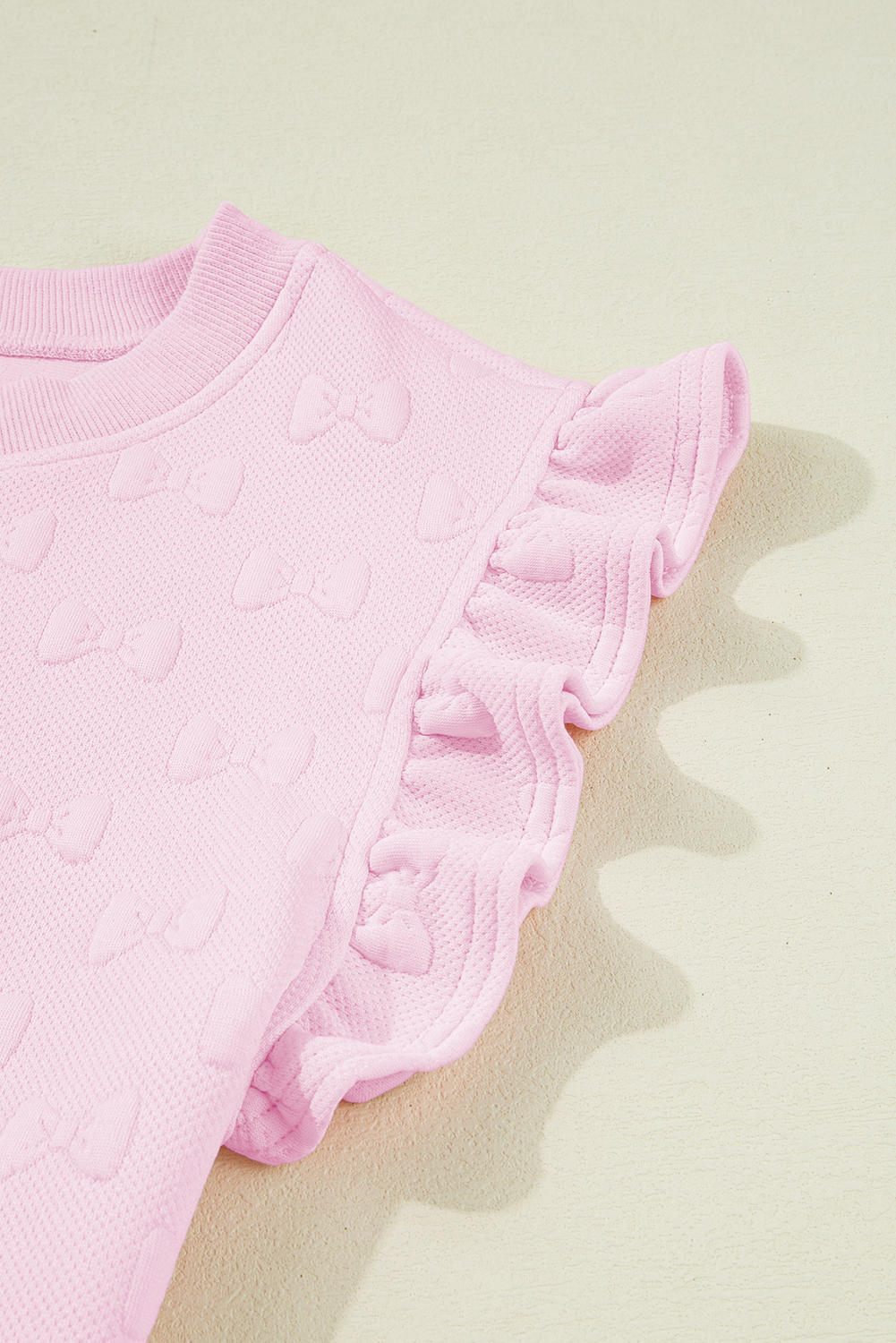 Pink Bow Ruffle Sleeve Short Set
