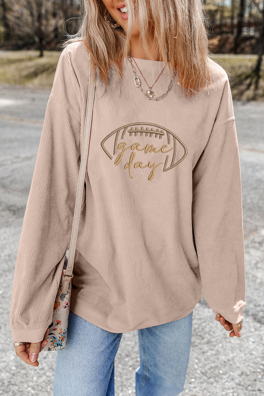 Apricot ‘Game Day’ Embroidered Corduroy Sweatshirt