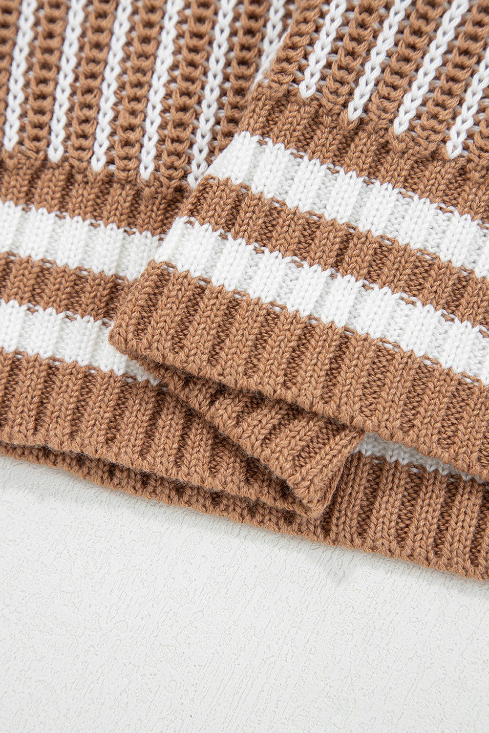 Khaki Two Tone Striped Loose Sweater