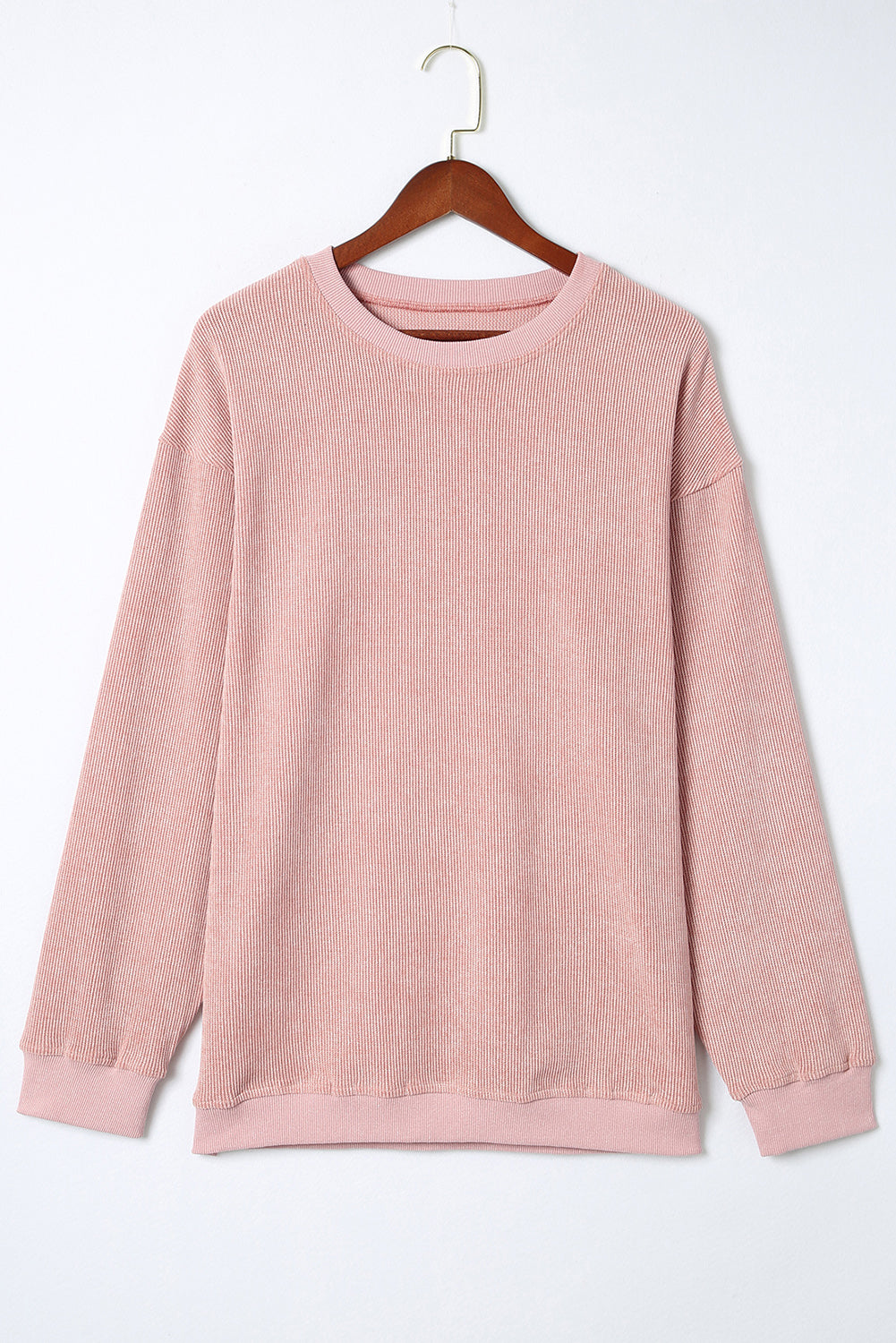 Pink Ribbed Knit Pullover Sweatshirt