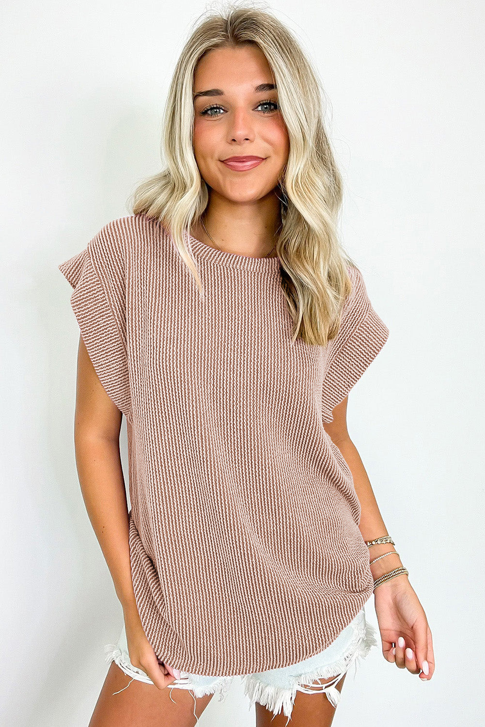 Dark Khaki Twisted Rib Wide Sleeve T Shirt