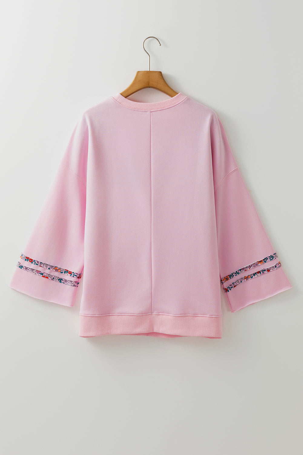 Light Pink Floral Peace Sign Wide Sleeve Casual Top
