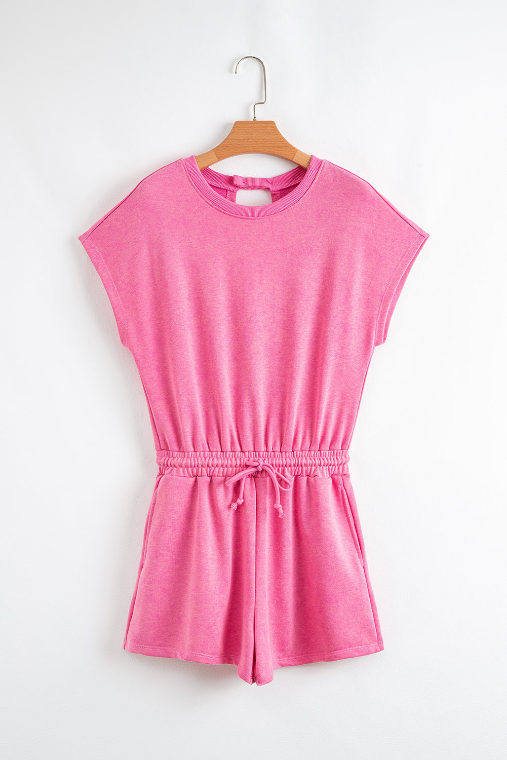 Pink Mineral Wash Hollow Back Short Sleeve Romper