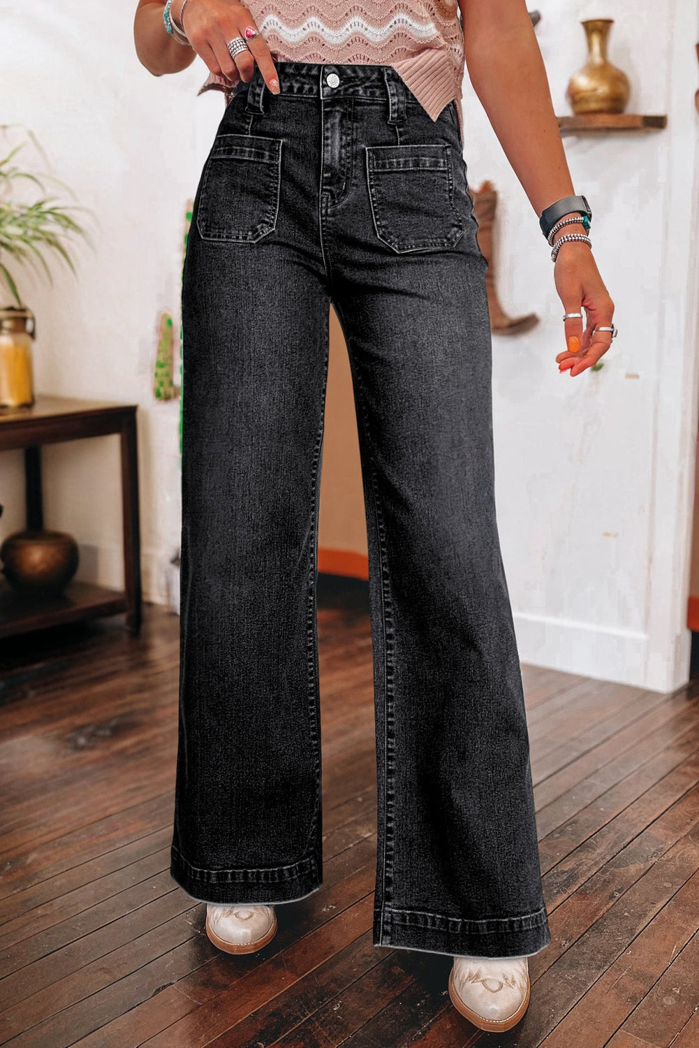 Black Wide Leg High Waist Jeans