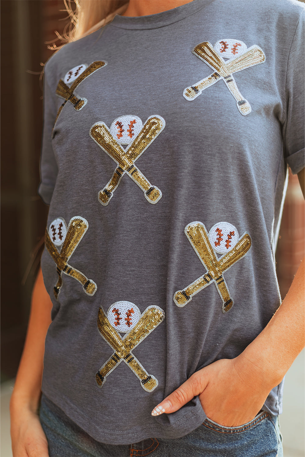 Gray Sequined ‘Game Day’ Casual Tee