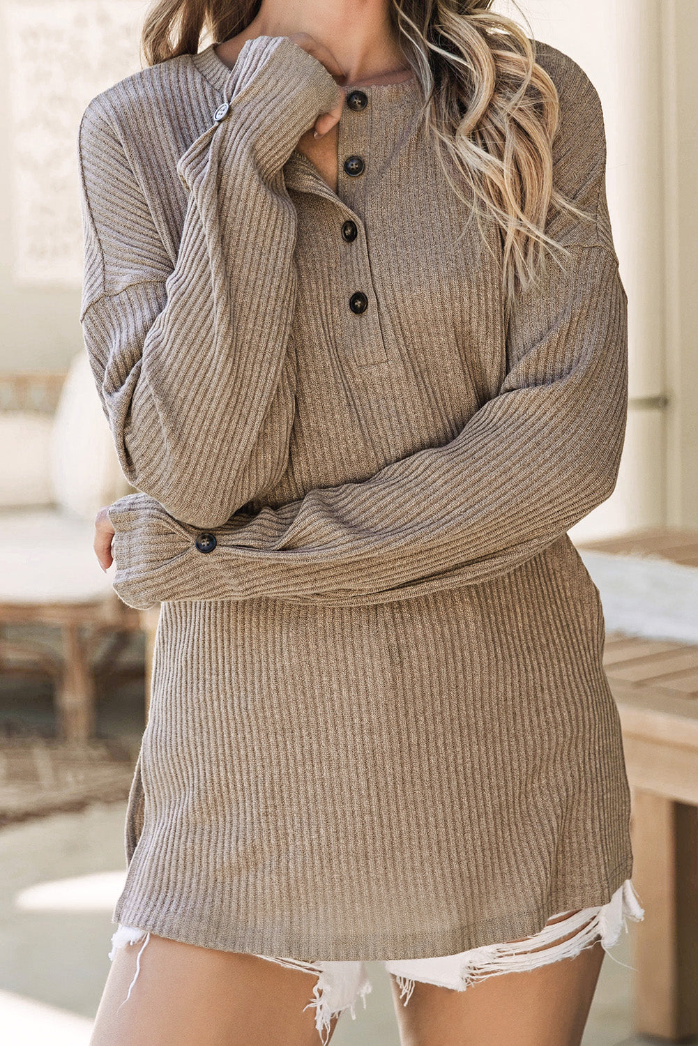 Khaki Textured Knit Top