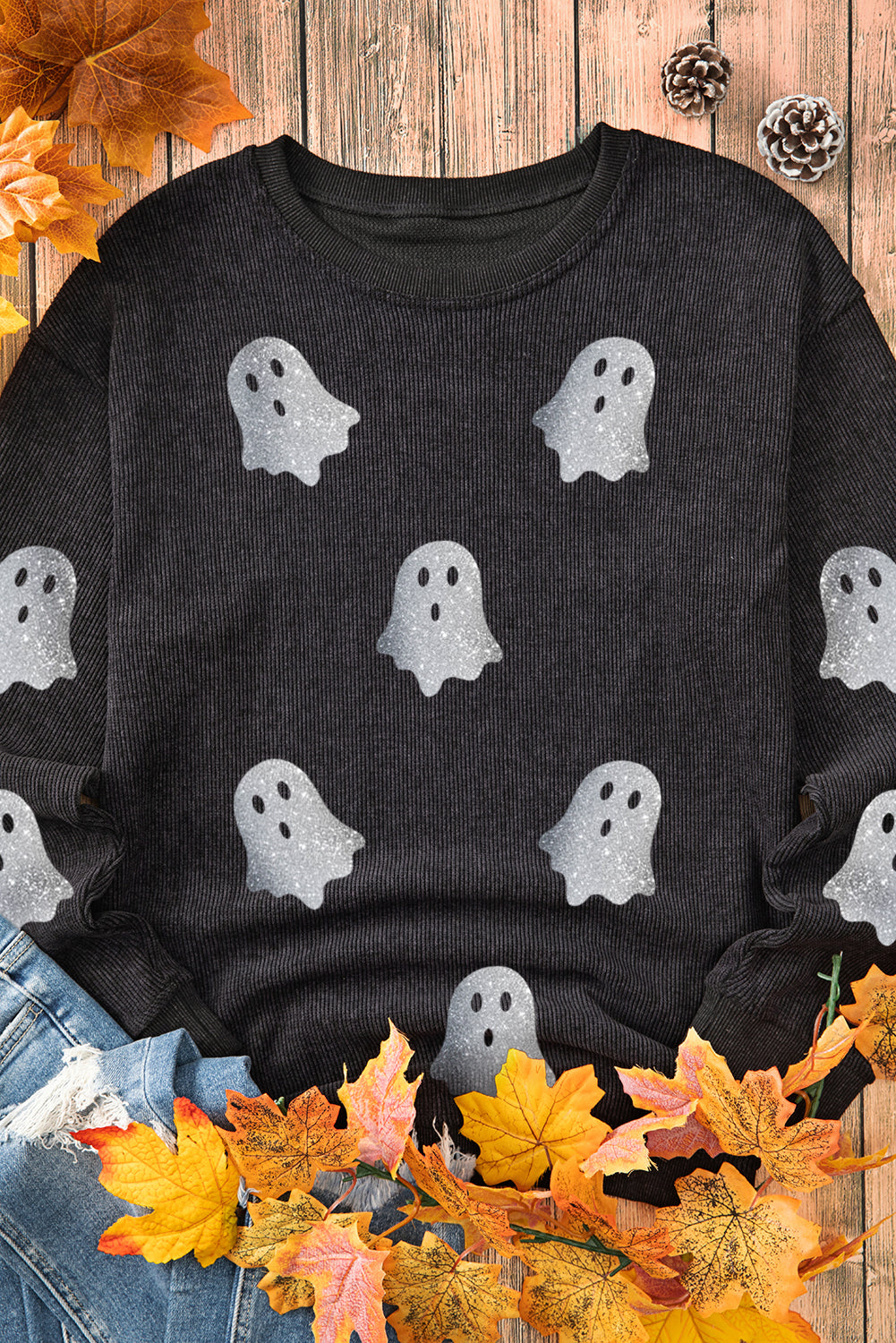 Black Halloween Ghost Crew Neck Sweatshirt