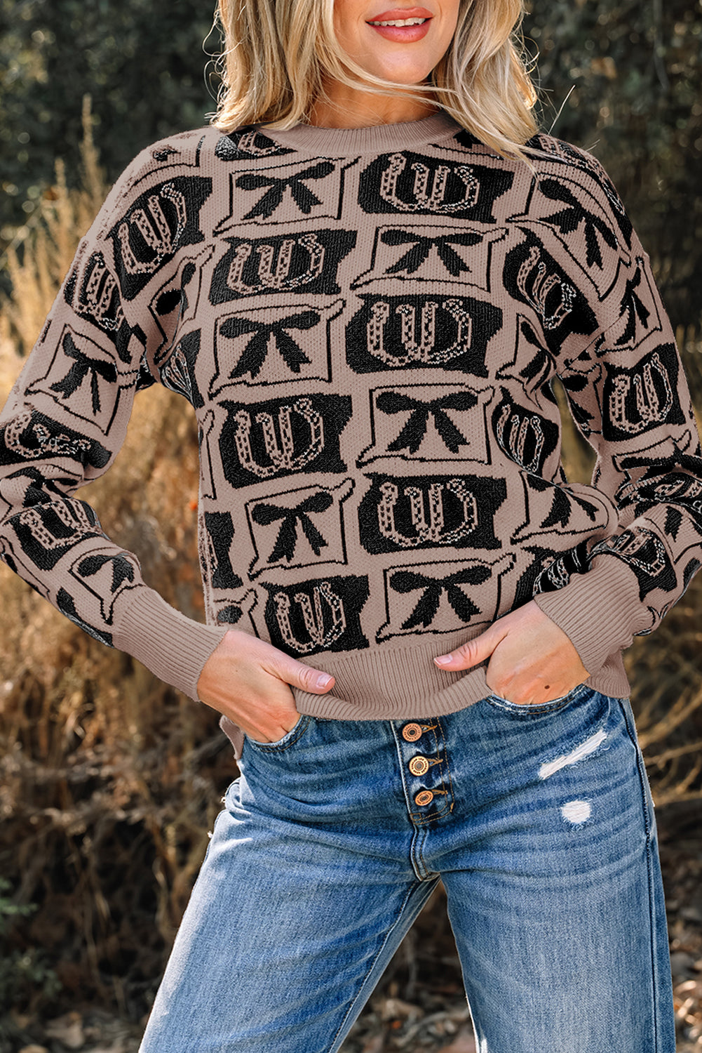 Black Bows & Horseshoes Pattern Sweater