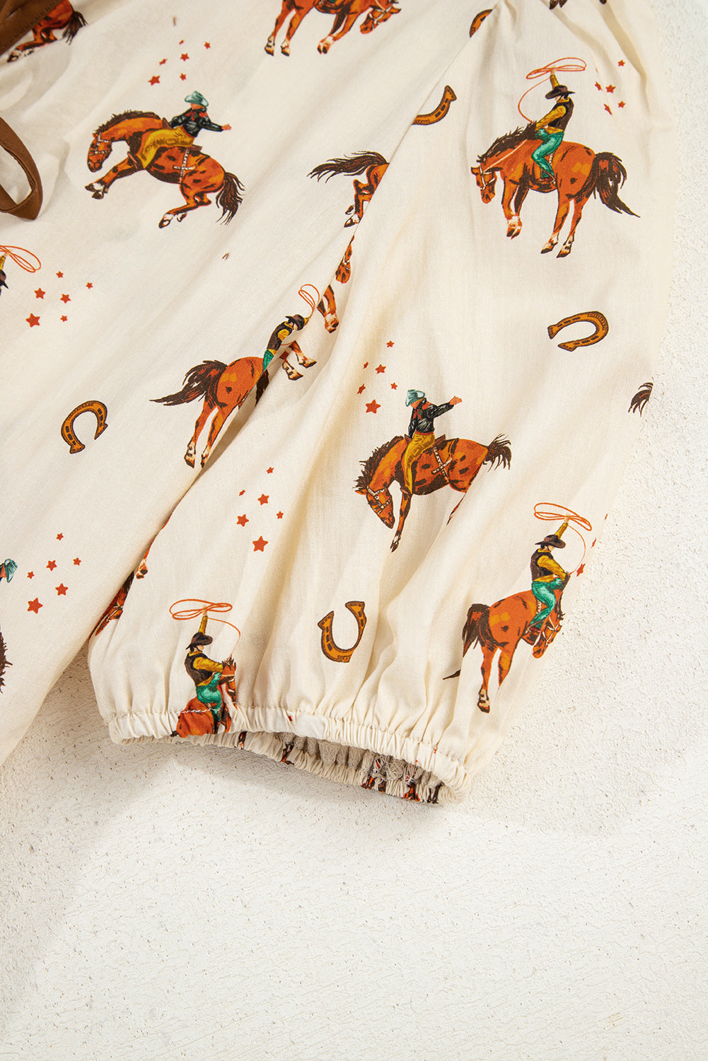 Cowboy Print Puff Sleeve Bowknot Blouse