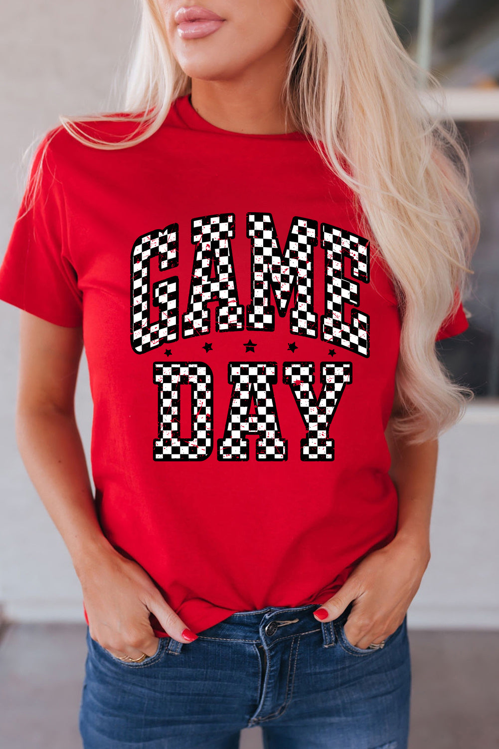 Red Checkered ‘Game Day’ T Shirt