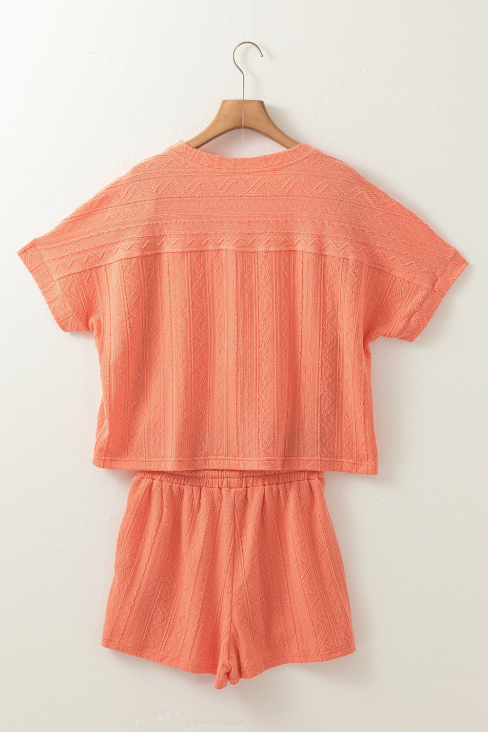 Orange Textured Short Sleeve Top and Shorts Set