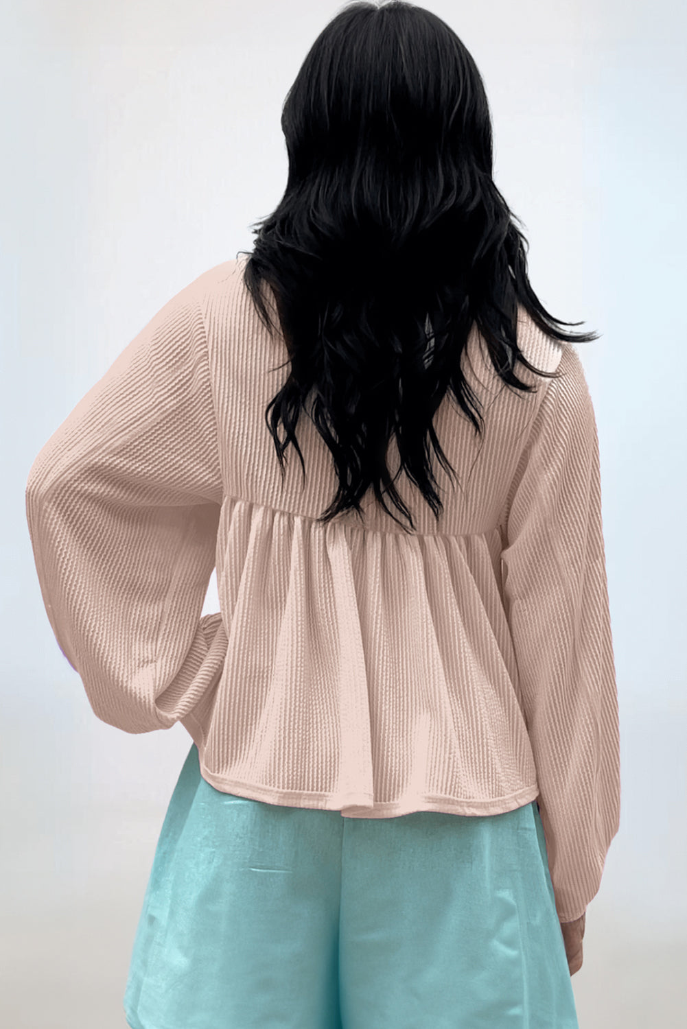 Parchment Corded V Neck Babydoll Blouse