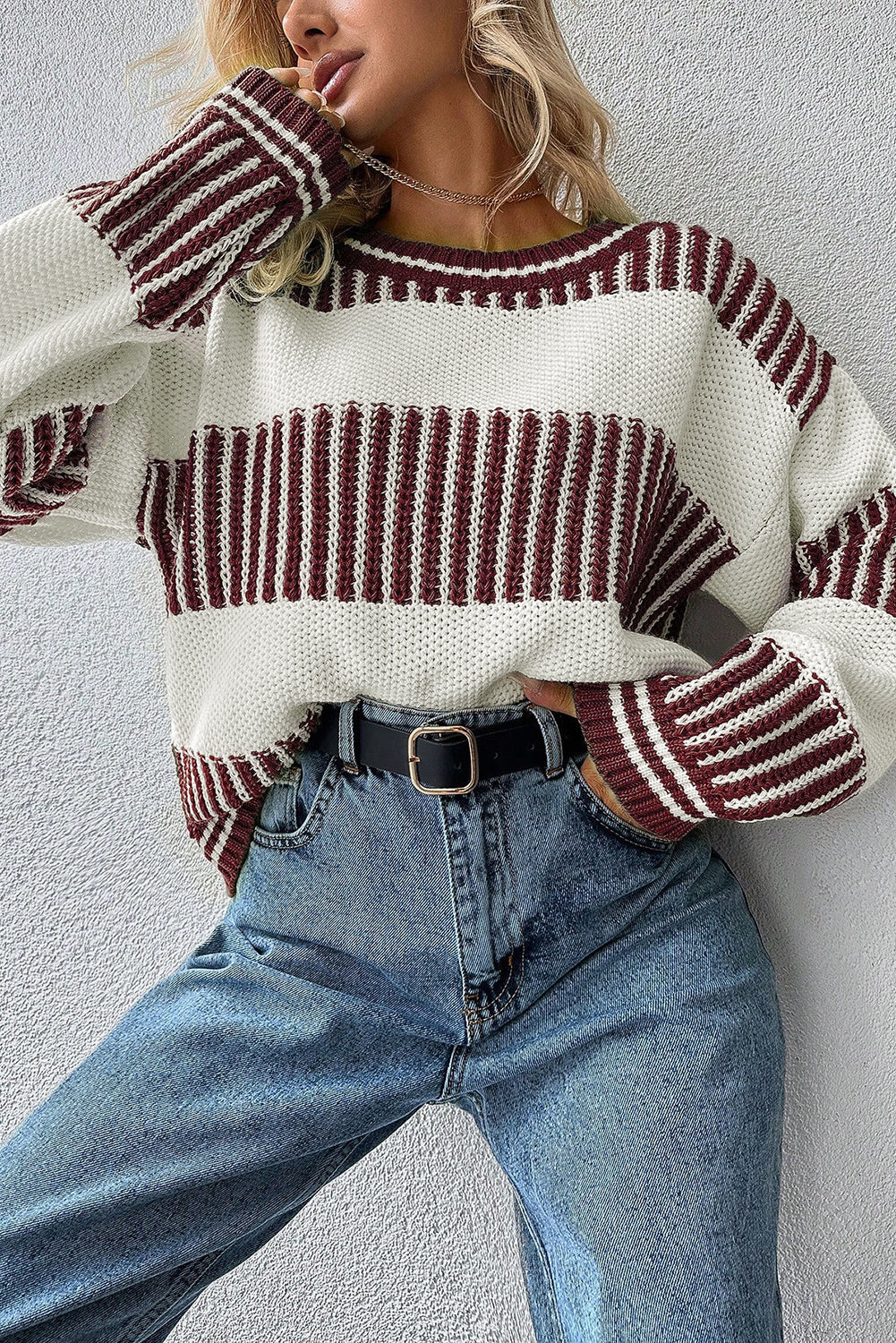 Brown Two Tone Striped Sweater