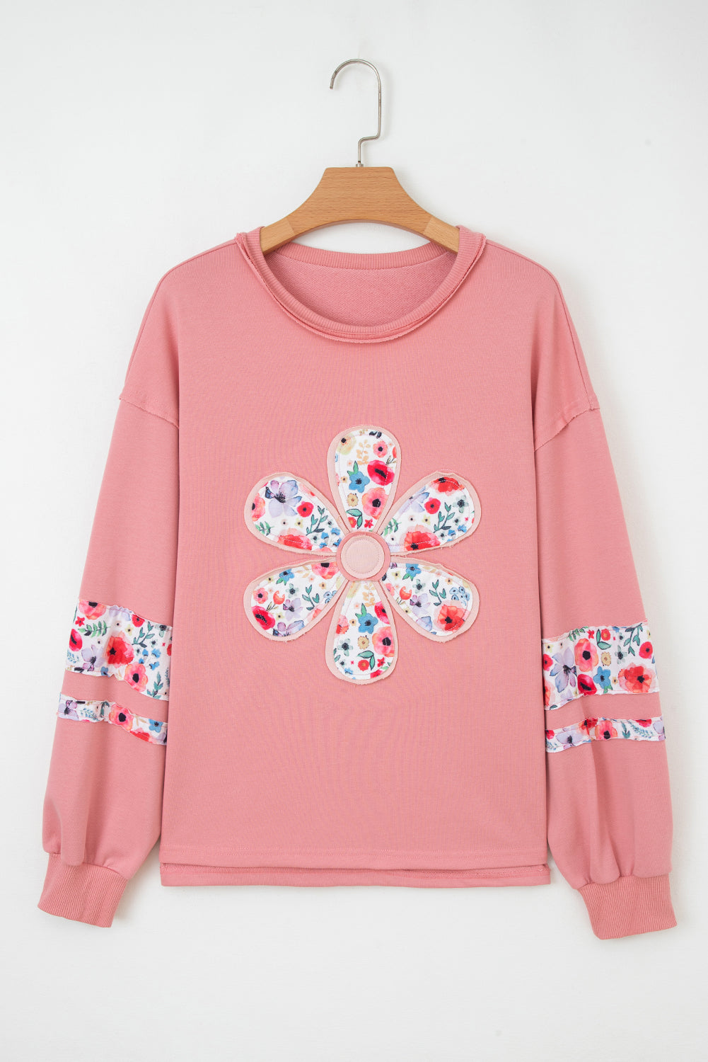 Peach Floral Baggy Pullover Sweatshirt