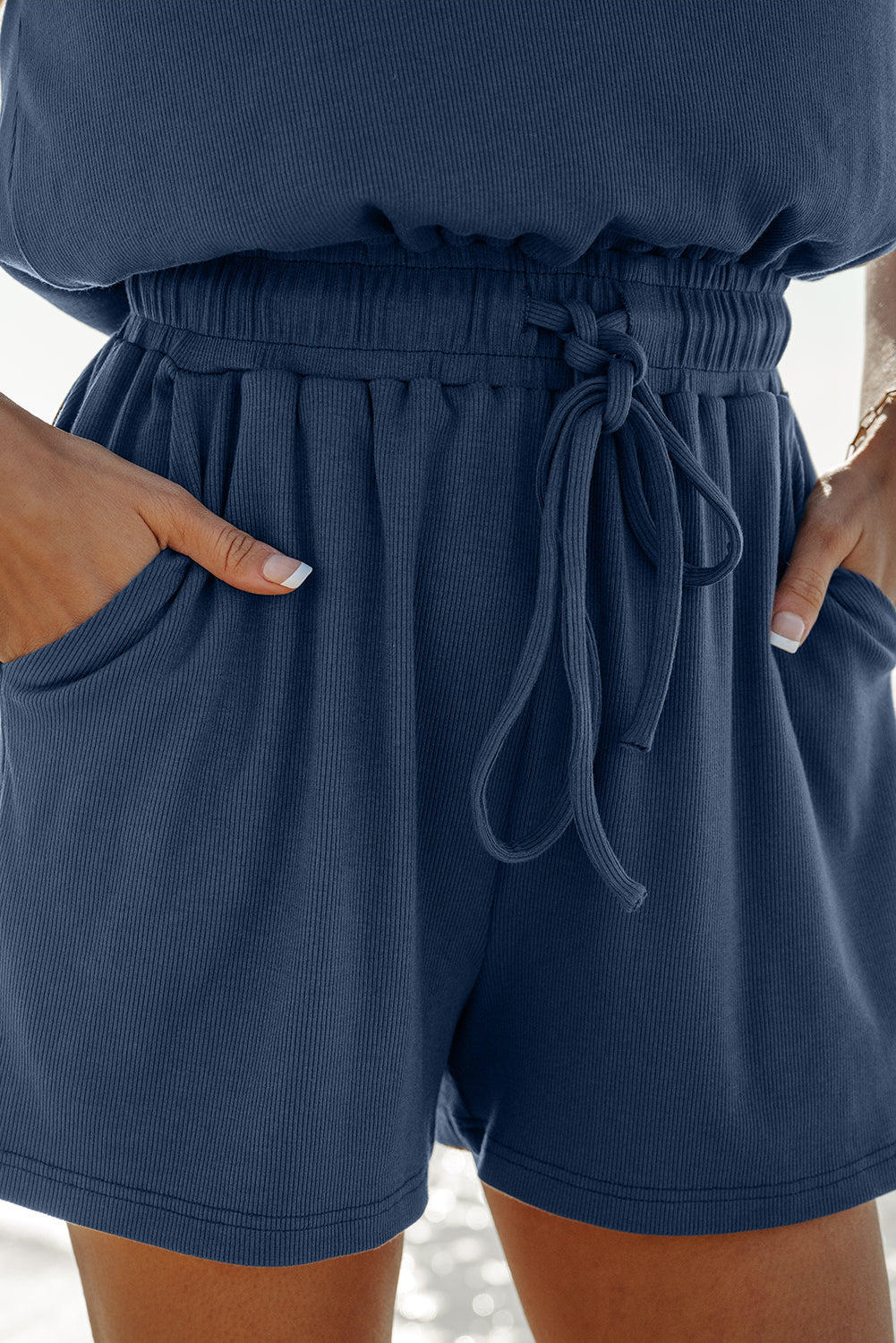 Blue Knit Open Back Romper