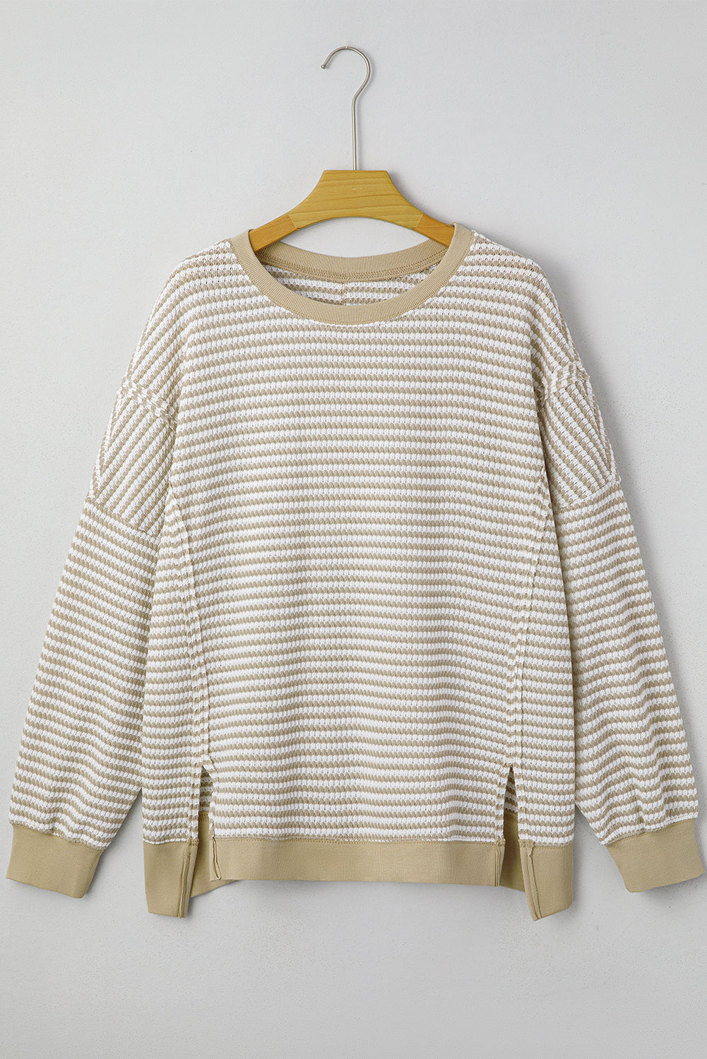 Brown Stripe Plus Size Ribbed Long Sleeve Top