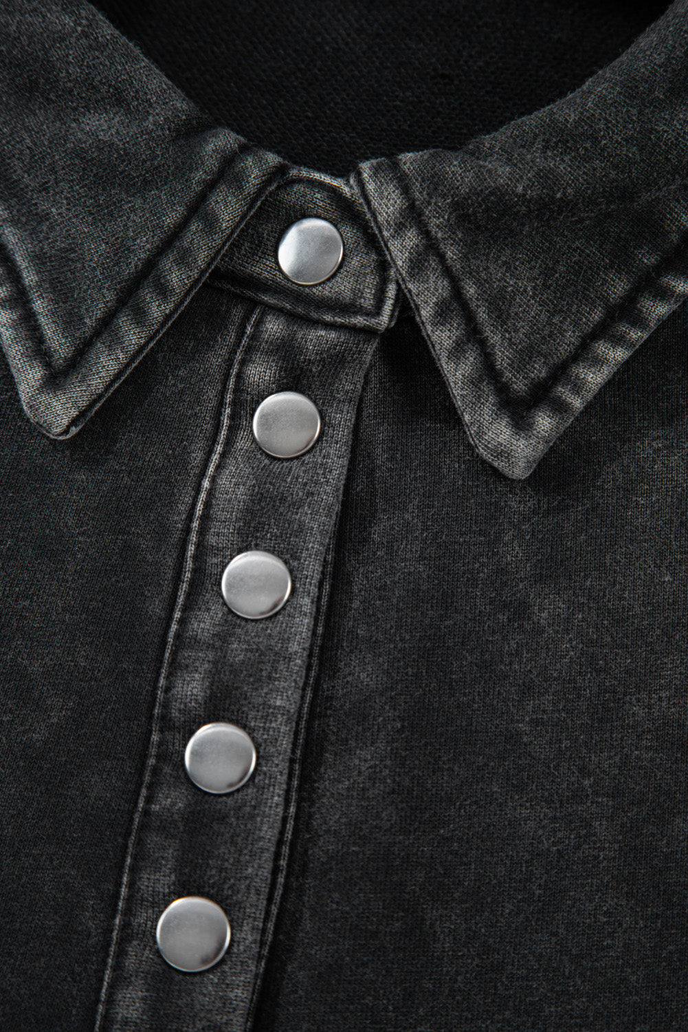 Black Solid Snap Sweatshirt