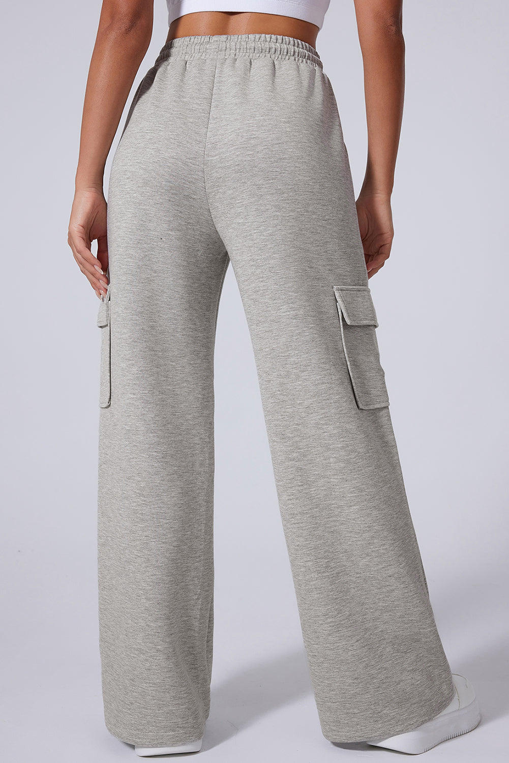 Light Grey Multi Pockets High Waist Wide Leg Pants