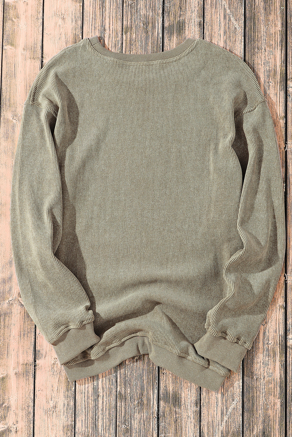 Green Solid Ribbed Knit Pullover Sweatshirt