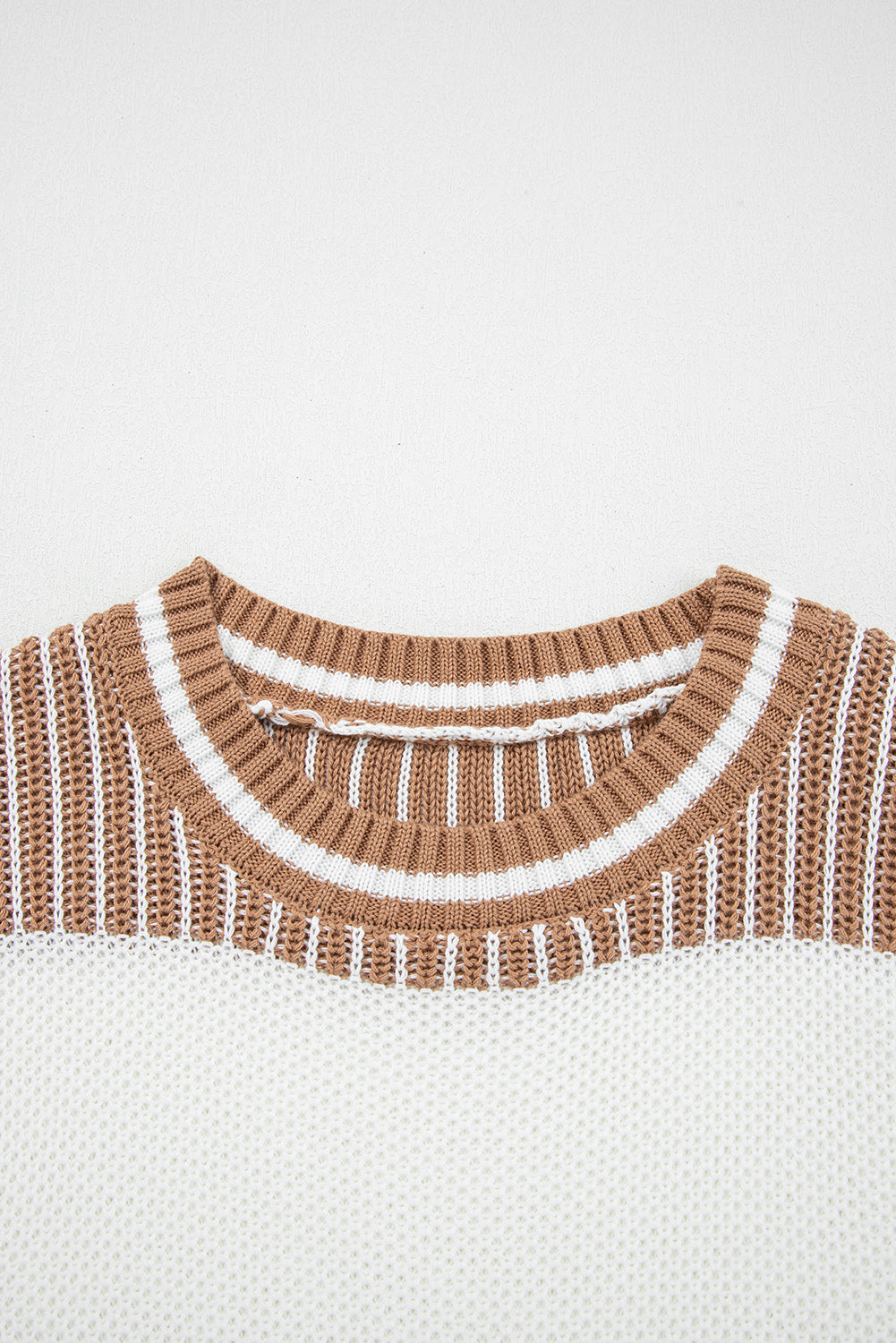 Khaki Two Tone Striped Loose Sweater