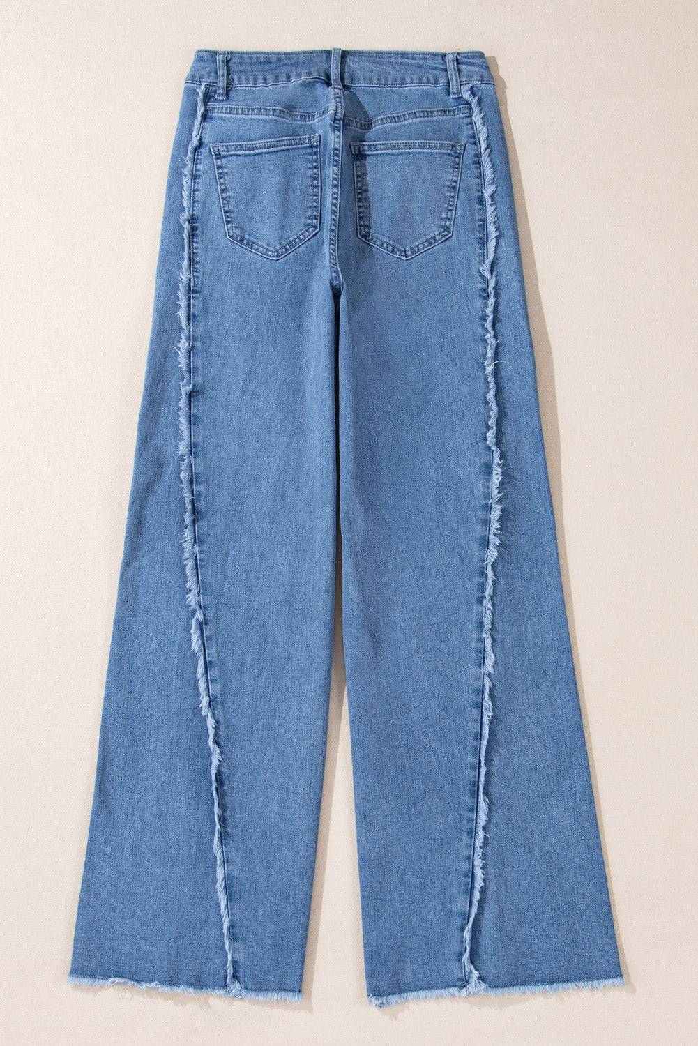 ‘Heather’ Blue Vintage Stitching Raw Hem Flared Jeans