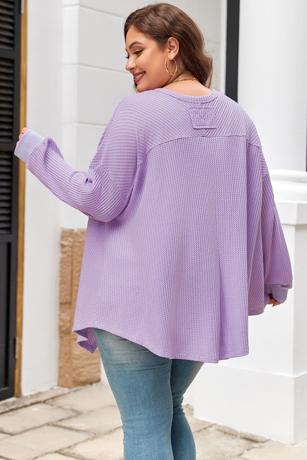 Orchid Plus Size Waffle Knit Exposed Seam Flowy Top