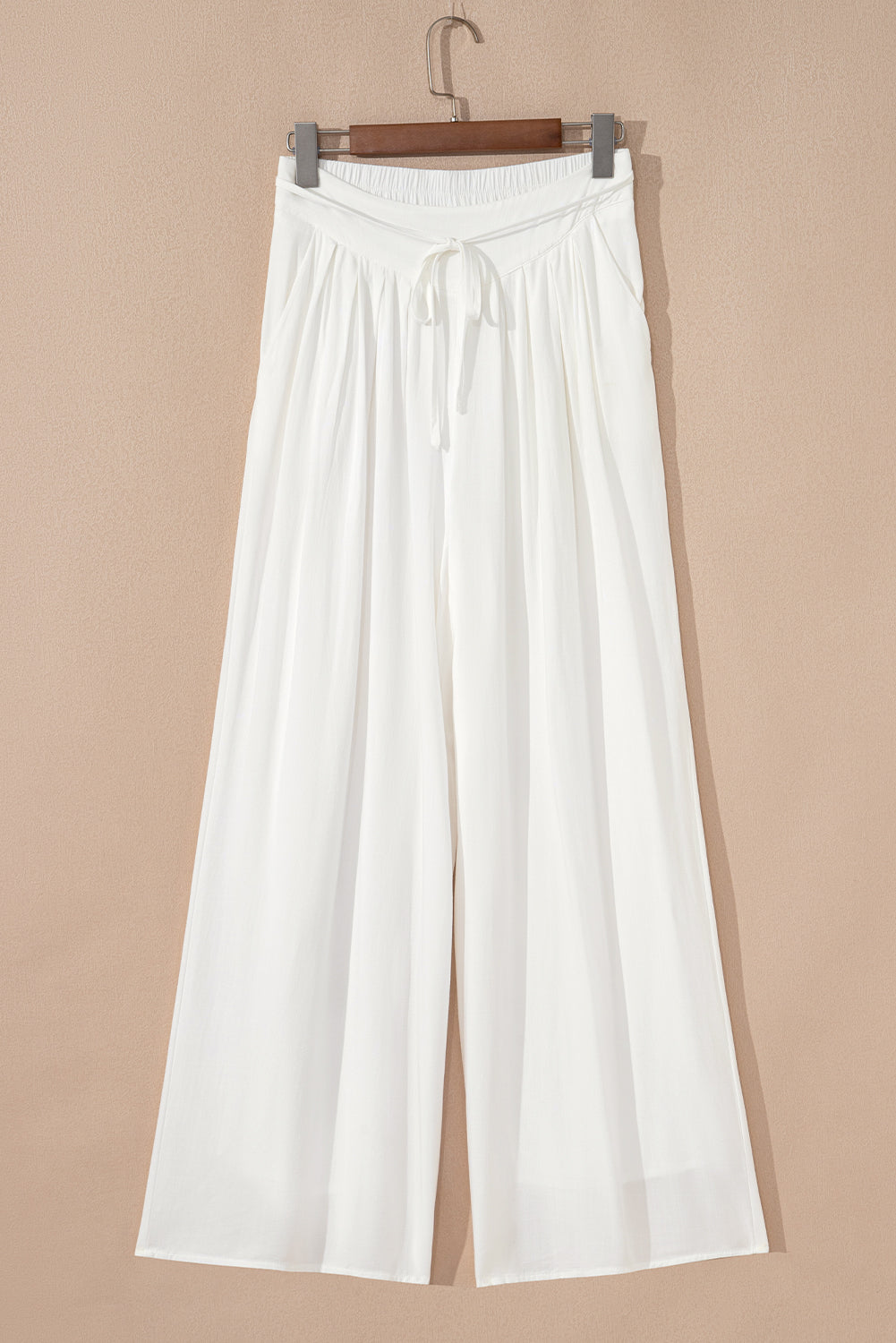 White Linen Drop Waist Pleated Wide Leg Pants