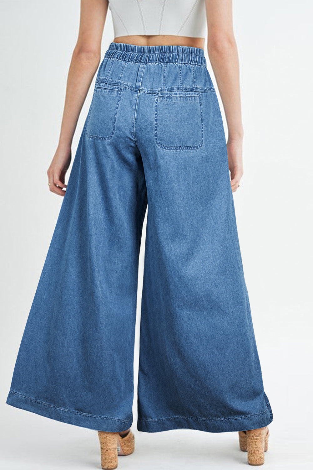 Fly Waist Mineral Wash Wide Leg Jeans