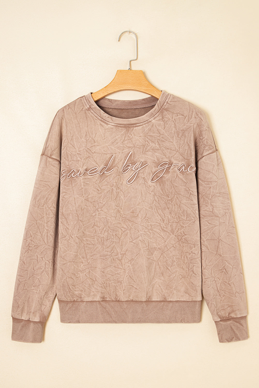 ‘saved by grace’ Letter Embroidery Mineral Wash Sweatshirt