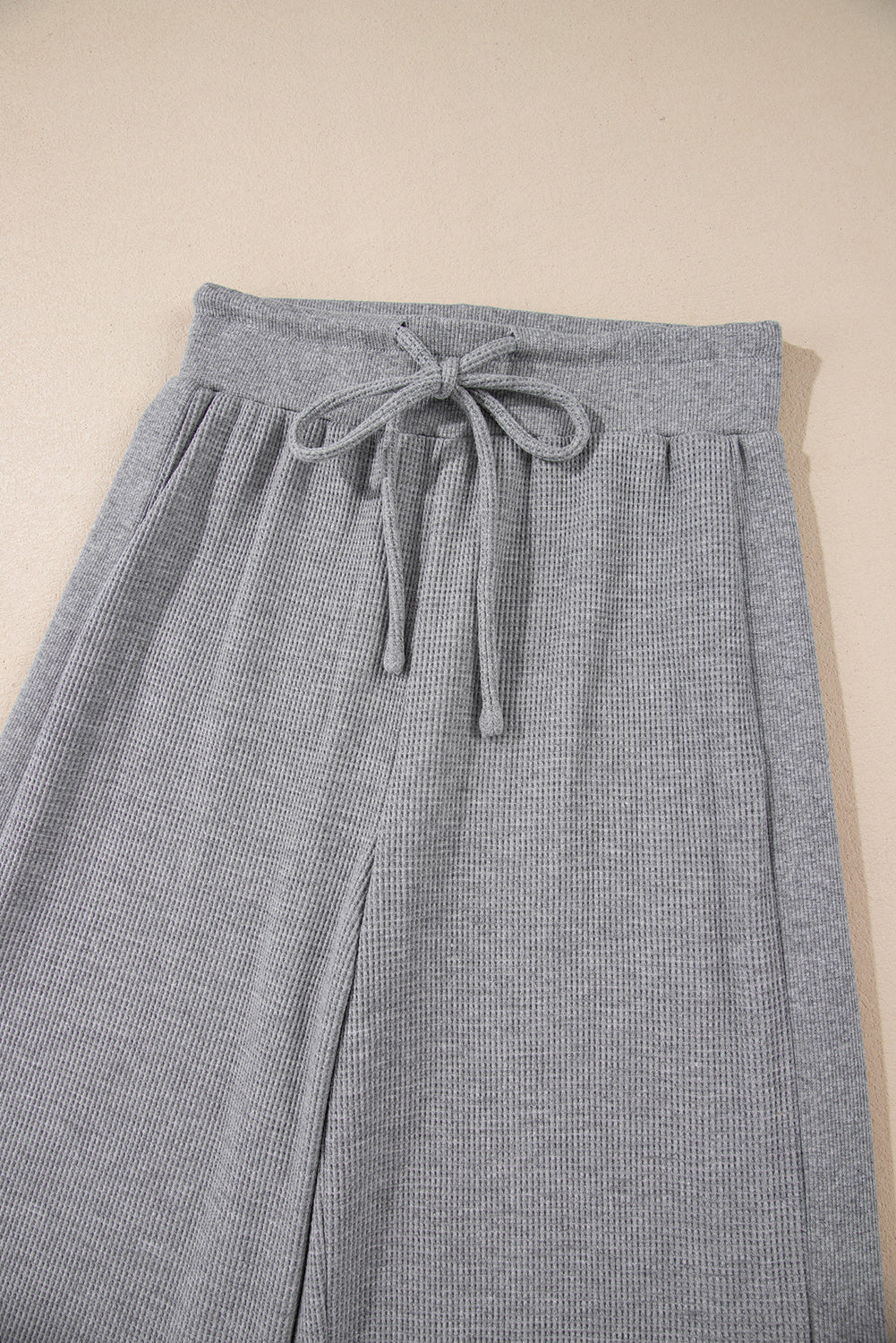 Gray Waffle Knit Wide Leg Lounge Pants