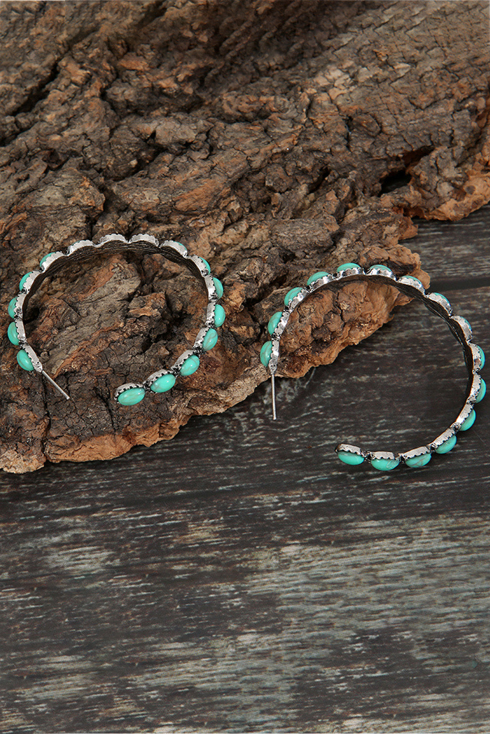Turquoise Gem Retro Hoop Earrings