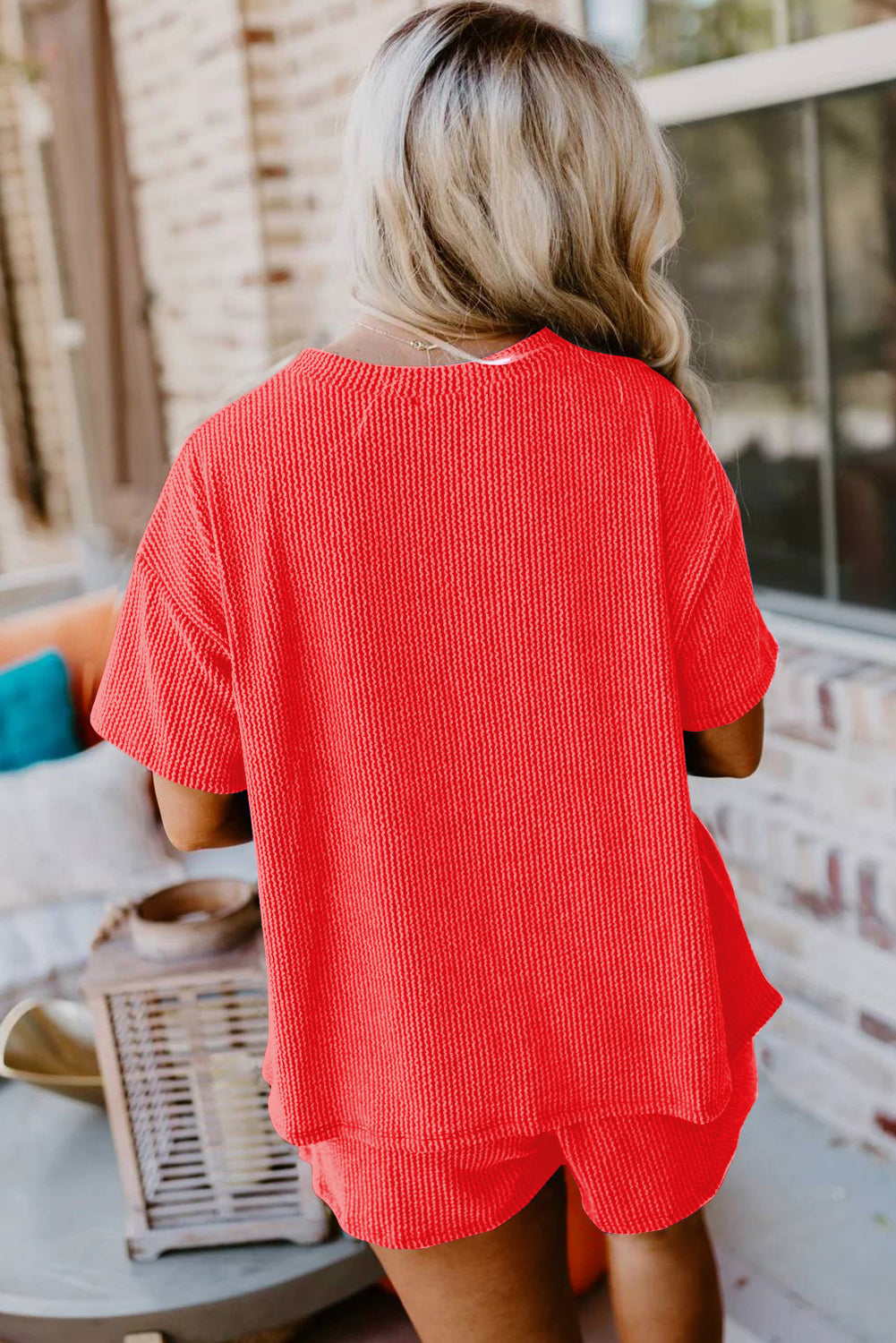 Ribbed Knit Loose Fit Tee and Shorts Set