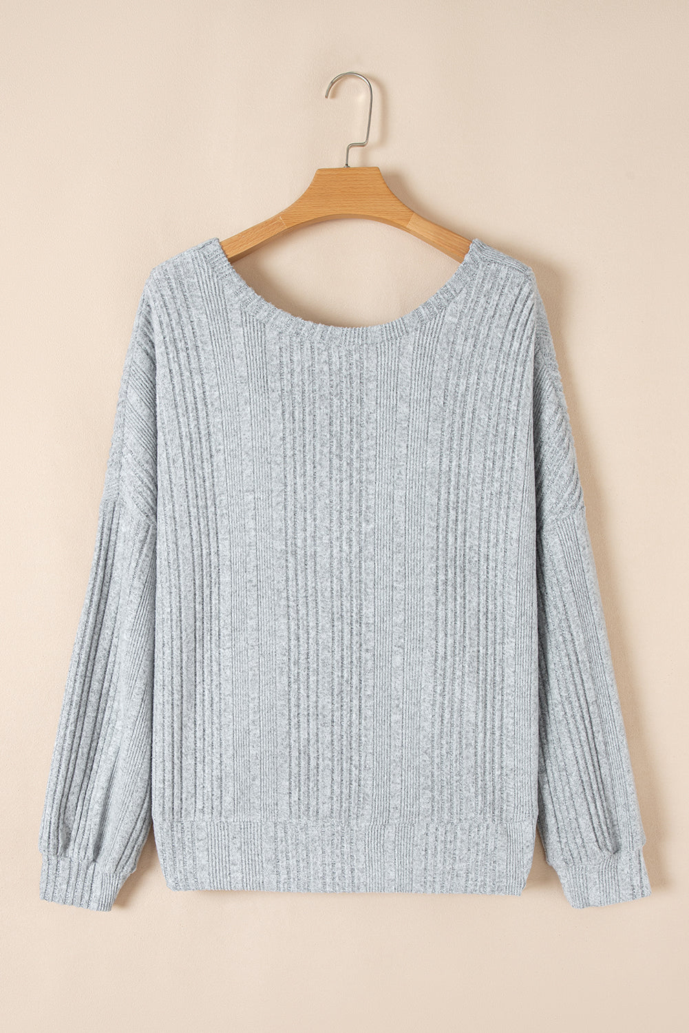 Light Grey Crossover Knit Long Sleeve Top