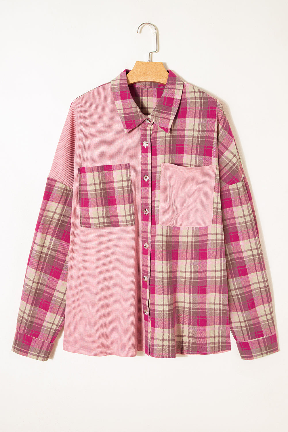 Pink Plaid Patchwork Plus Size Top