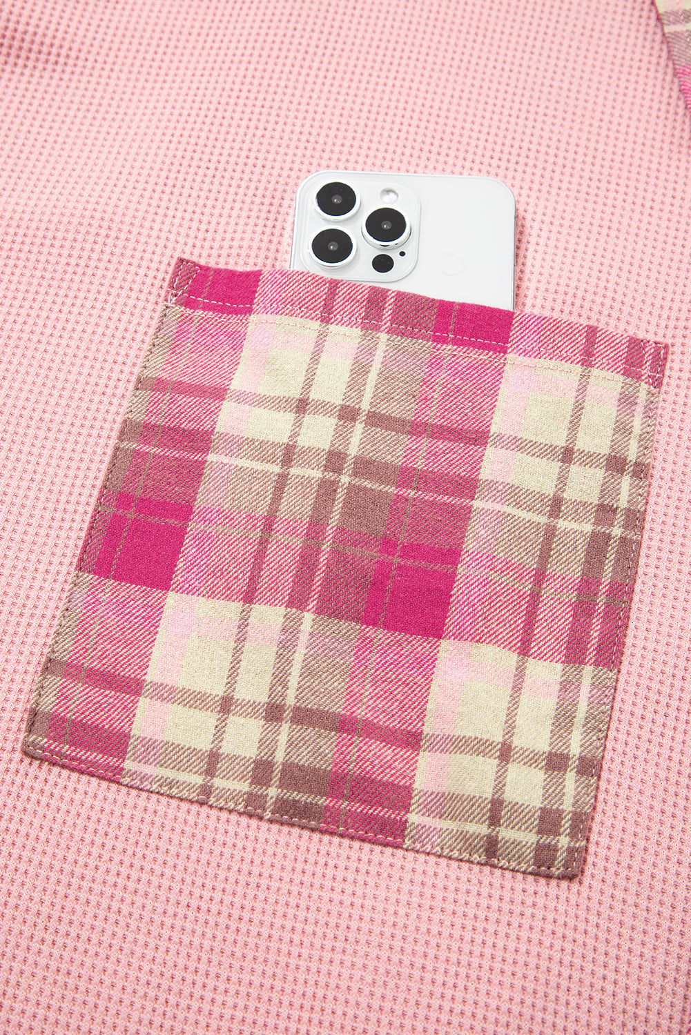 Pink Plaid Patchwork Plus Size Top