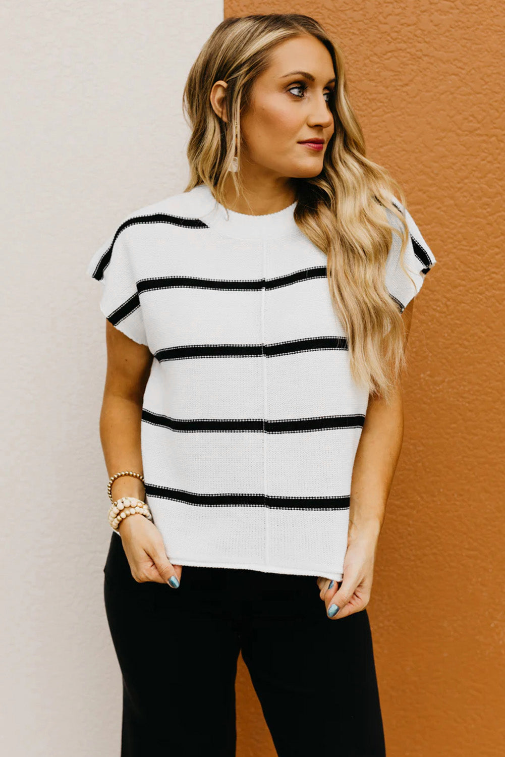 White Striped Sweater Tee