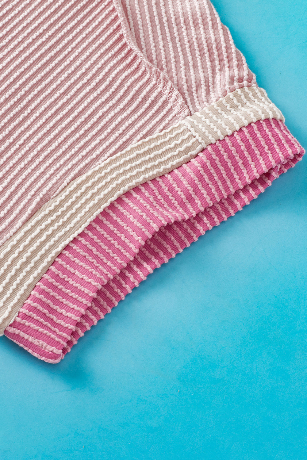 Light Pink Textured Contrast Trim T Shirt