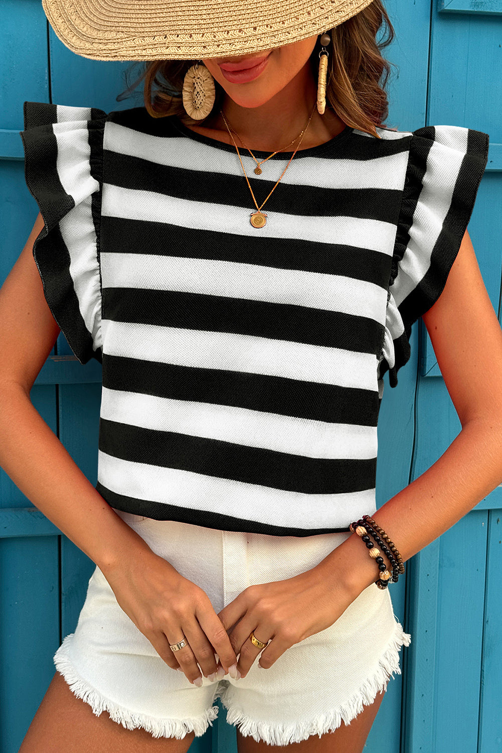 Black Stripe Ruffled T-Shirt