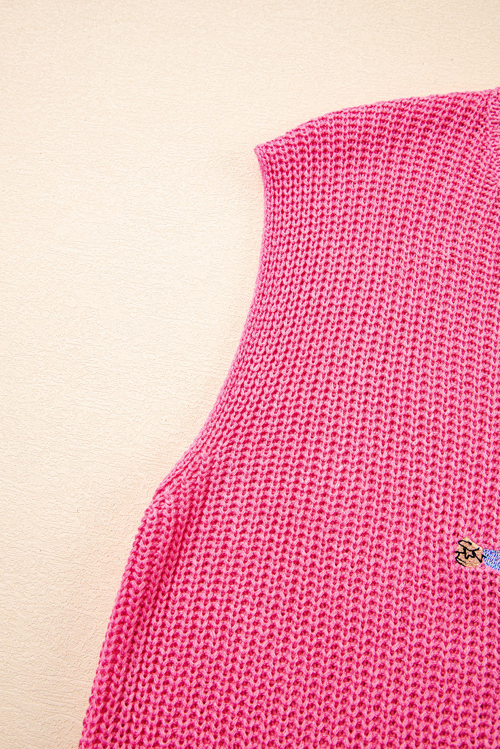 Bright Pink Western Cowboy Embroidery Sleeveless Sweater