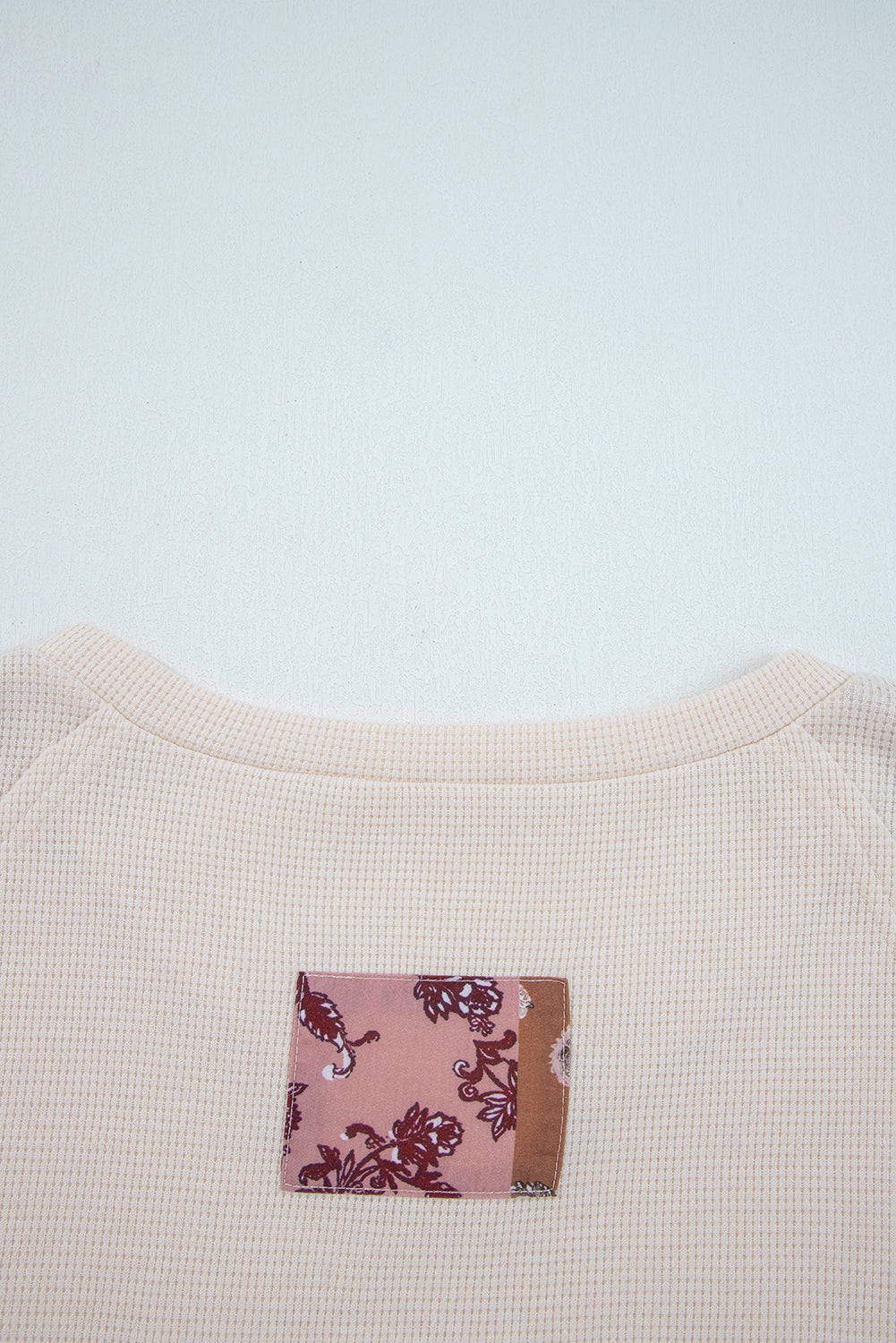 Beige Paisley Print Contrast Long Sleeve Loose Top