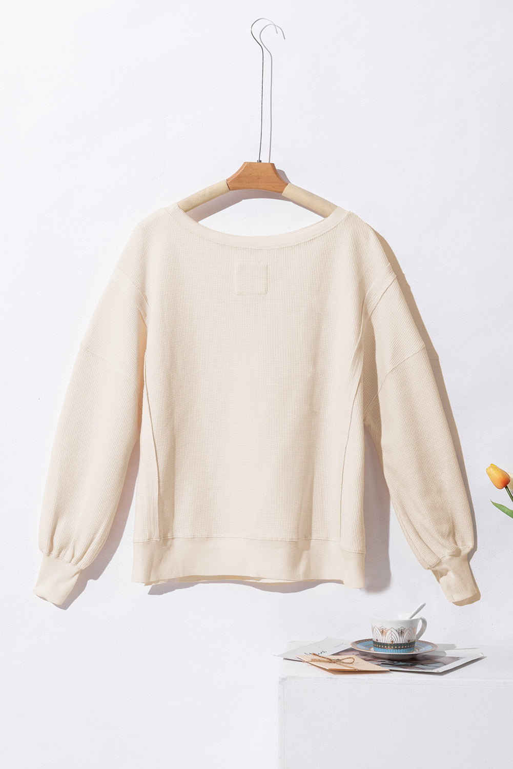 White Waffle Knit Oversized Top
