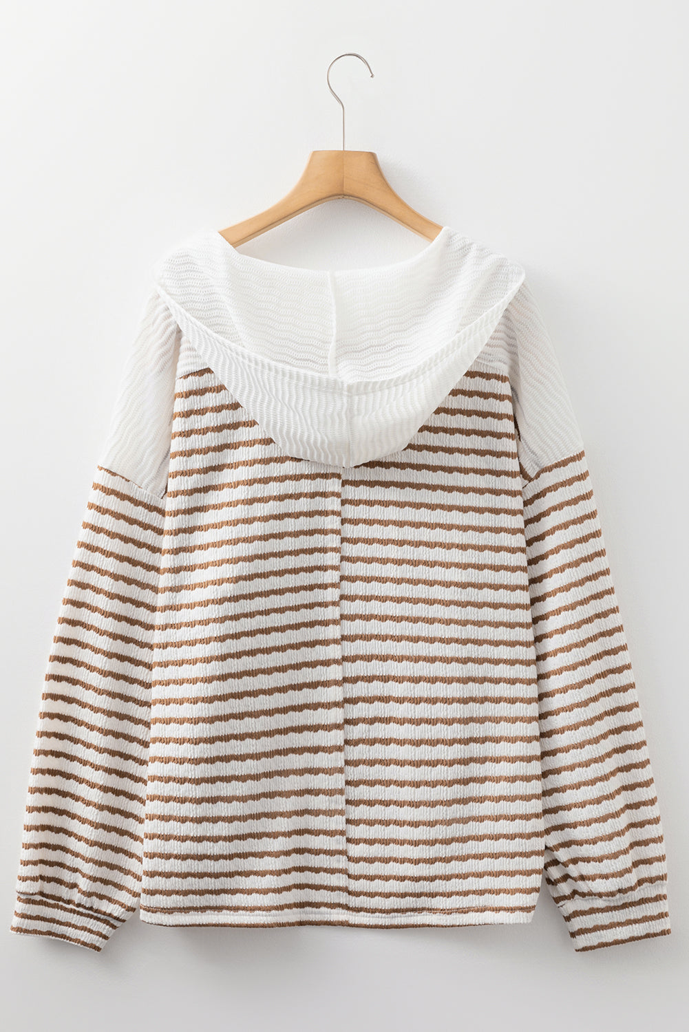 Khaki Stripe V Neck Hooded Plus Size Top