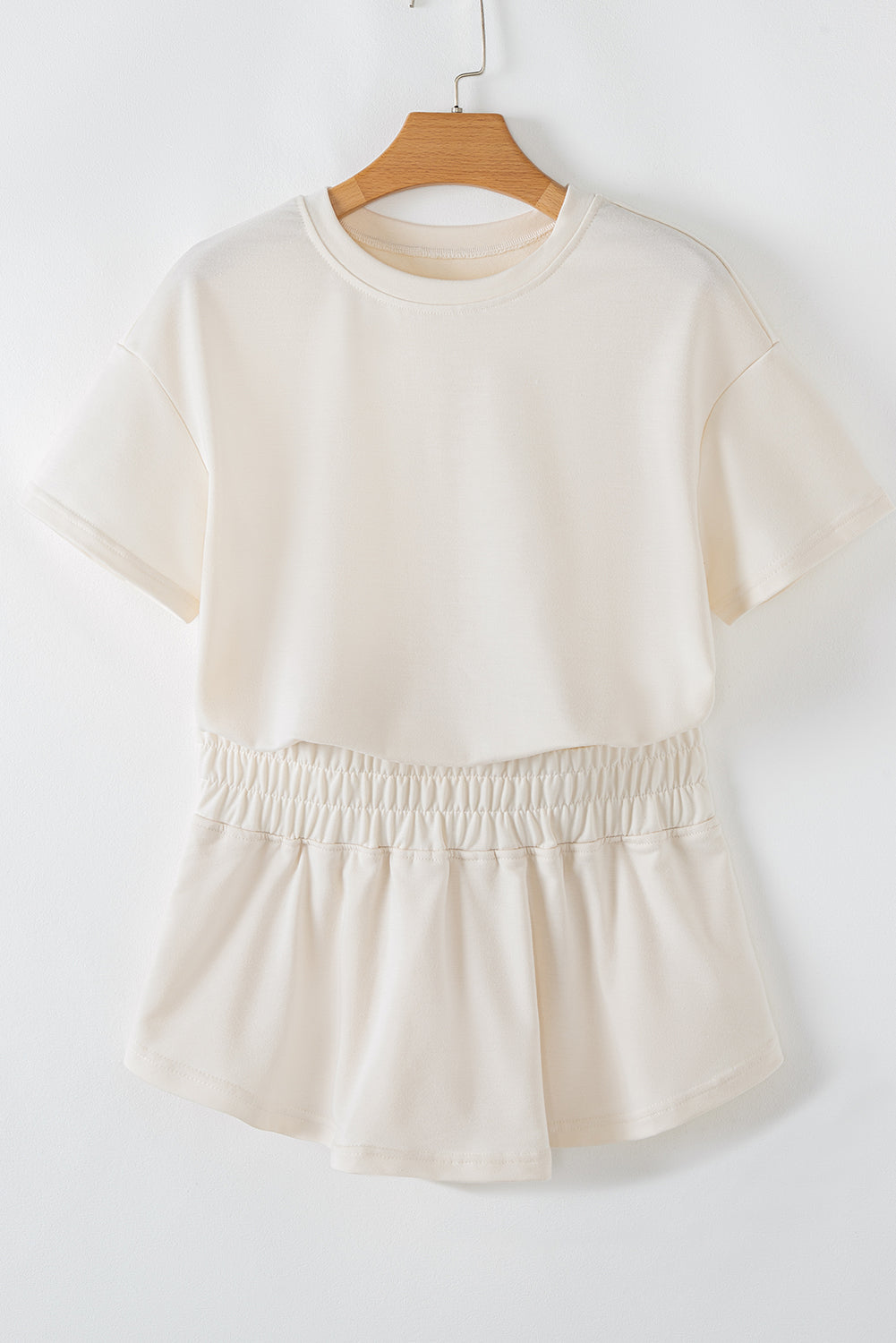 Beige Cropped Tee and Ruffle Skort Set